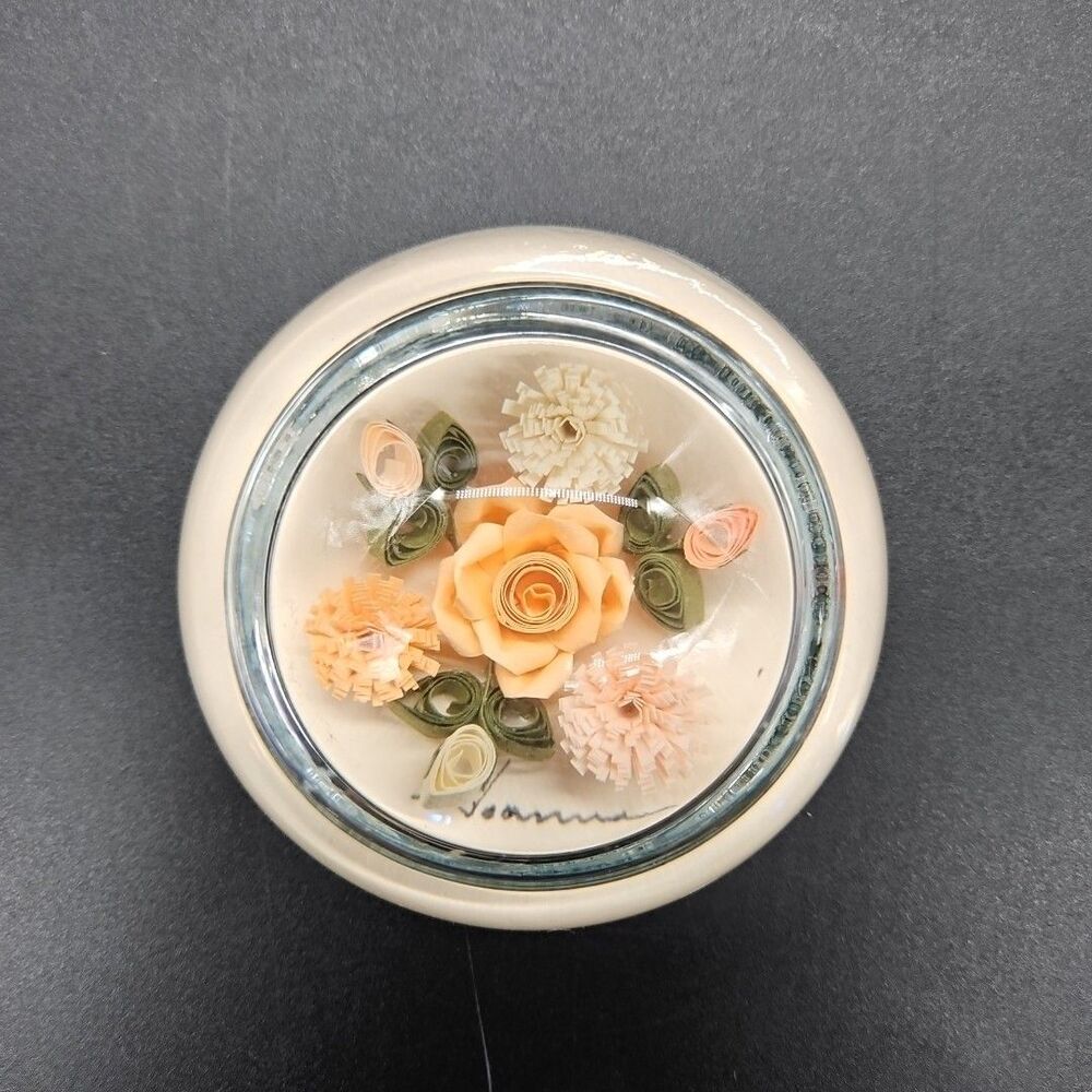 Quilled Flower Domed Glass Paperweight 3"